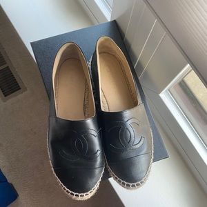 Black leather Chanel Espadrilles!!